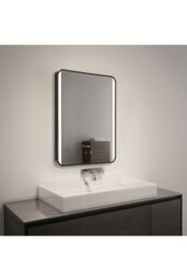 Living and Home Retangular LED Light Bathroom Vanity Mirror with Metal Frame in Black - thumbnail 2