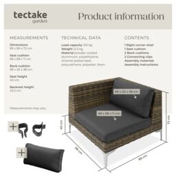 tectake Villanova Modular Rat Set, Aluminum, Right Corner in Dark Grey - Size: 1 Seater - thumbnail 6