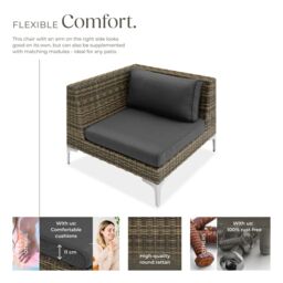 tectake Villanova Modular Rat Set, Aluminum, Right Corner in Dark Grey - Size: 1 Seater - thumbnail 3