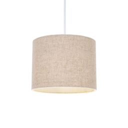 Happy Homewares Small Round Drum Oatmeal Linen Fabric Shade in Light Beige - Size: 8 inches - thumbnail 2