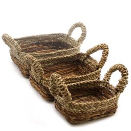 KDMD Banana Leaf & Seagrass Square Basket- Set of 3 in Beige - thumbnail 1
