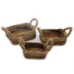 KDMD Banana Leaf & Seagrass Square Basket- Set of 3 in Beige - thumbnail 3
