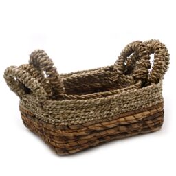 KDMD Banana Leaf & Seagrass Square Basket- Set of 3 in Beige - thumbnail 2