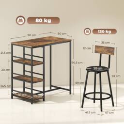 HOMCOM Space Saving Bar Table & PU Leather Stools for 2, Rustic Brown - thumbnail 3