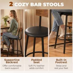 HOMCOM Space Saving Bar Table & PU Leather Stools for 2, Rustic Brown - thumbnail 6