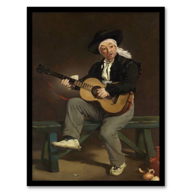 Artery8 Edouard Manet Framed Wall Art Print The Spanish Singer Portrait in Brown - Size: A4 - image 1