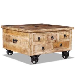 Berkfield Home Coffee Table Rough Mango Wood 70x70x40 cm in Brown - Size: 70 x 70 x 40 cm - thumbnail 1