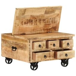 Berkfield Home Coffee Table Rough Mango Wood 70x70x40 cm in Brown - Size: 70 x 70 x 40 cm - thumbnail 3