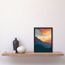Artery8 Atmospheric Sunset Sky Serene Mountain Landscape Artwork Framed Wall Art Print A4 in Black - thumbnail 2