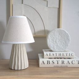 ValueLights Saskia Natural Textured Ceramic Table Lamp with Tapered Lamp Shade & LED Bulb in Cream