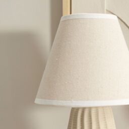 ValueLights Saskia Natural Textured Ceramic Table Lamp with Tapered Lamp Shade & LED Bulb in Cream - thumbnail 4