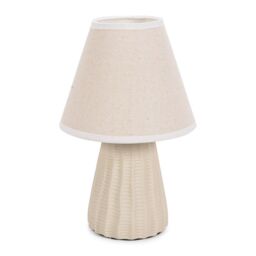 ValueLights Saskia Natural Textured Ceramic Table Lamp with Tapered Lamp Shade & LED Bulb in Cream - thumbnail 2