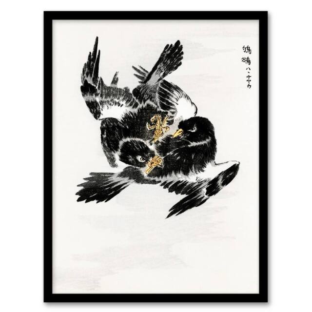 Artery8 Numata Kashu Framed Wall Art Jungle Nightjar Bird Fight Japan - Size: A4 - image 1