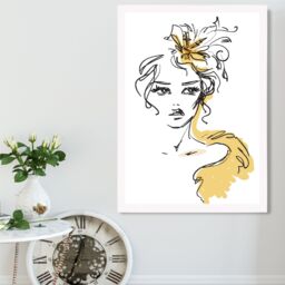 ARTZE Female Fashion Pen & Ink Sketch Framed Print SIZE: A4 with White Frame in Yellow - thumbnail 2