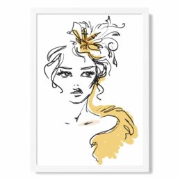 ARTZE Female Fashion Pen & Ink Sketch Framed Print SIZE: A4 with White Frame in Yellow - thumbnail 1