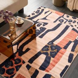 Wyld and Coco Multicolour Area Rug Modern Abstract Subtle Animal Print - Size: 140 cm x 200 cm - thumbnail 1