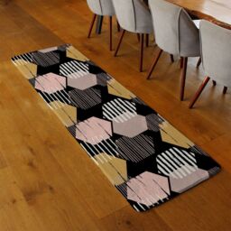 Benjamin Tate Design Yellow White & Pink Hexagons Runner Rug in Natural - Size: 67 cm x 230 cm - thumbnail 2