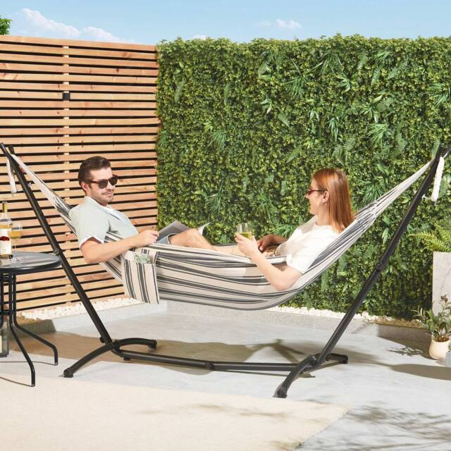 VonHaus 2 Person Freestanding Outdoor Hammock with Stand in White - Size: 1 Pack - image 1
