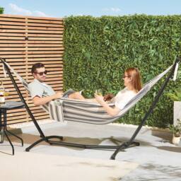 VonHaus 2 Person Freestanding Outdoor Hammock with Stand in White - Size: 1 Pack