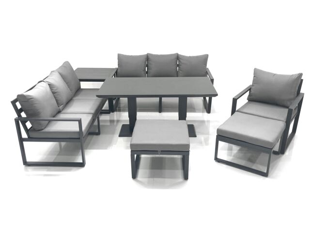 Fimous Outdoor Garden Furniture Set Aluminium Lounge Sofa Adjustable Rising Lifting Dining Table Sets with 2 Big Footstools Side Table Dark Grey - image 1