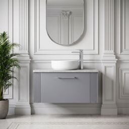 Balterley 1 Drawer Wall Hung Vanity Unit Grey Laminate Worktop, Grey 800mm - thumbnail 8
