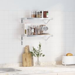 Berkfield Home Wall Shelves 2 pcs 50x23.5x3 cm Silver Stainless Steel - thumbnail 3