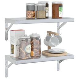 Berkfield Home Wall Shelves 2 pcs 50x23.5x3 cm Silver Stainless Steel - thumbnail 4