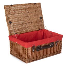 Red Hamper Wicker 56cm Double Steamed Picnic Hamper Basket With Red Lining in Natural - thumbnail 1