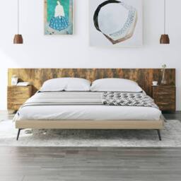 Berkfield Home Classic Bed Headboard with Cabinets Smoked Oak Engineered Wood in Brown - thumbnail 2
