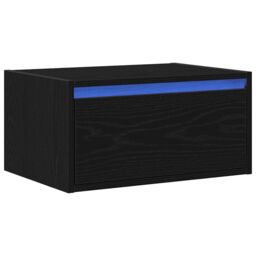 Berkfield Home Wall-mounted Bedside Cabinet with LED Lights Black Oak - thumbnail 3