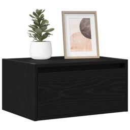 Berkfield Home Wall-mounted Bedside Cabinet with LED Lights Black Oak - thumbnail 1