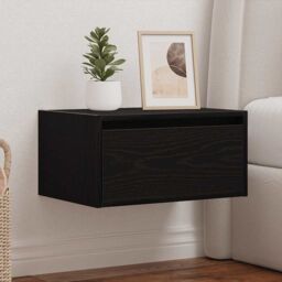 Berkfield Home Wall-mounted Bedside Cabinet with LED Lights Black Oak - thumbnail 4