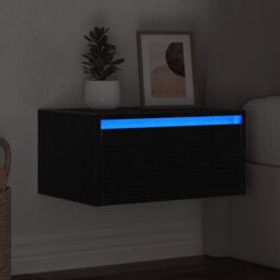 Berkfield Home Wall-mounted Bedside Cabinet with LED Lights Black Oak - thumbnail 5