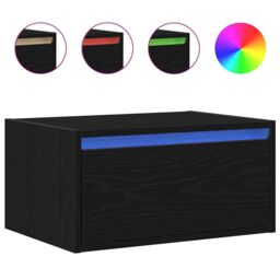 Berkfield Home Wall-mounted Bedside Cabinet with LED Lights Black Oak - thumbnail 2