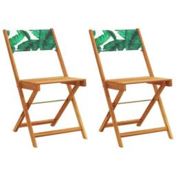 Berkfield Home Bistro Chairs 2 pcs Leaf Pattern Solid Wood Acacia & Fabric in Tan