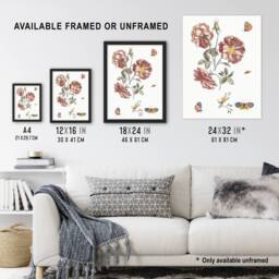 Artery8 Rose Flowers Butterflies & a Snail Teyler Framed Wall Art Print in White - Size: A4 - thumbnail 3