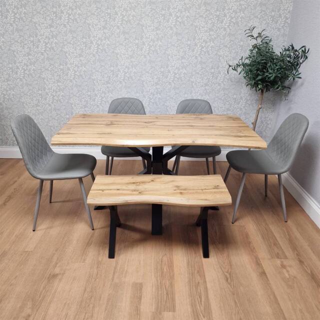 KOSY KOALA Modern Dining Table with 4 Grey Gem Faux Leather Chairs & 1 Bench in Brown - image 1