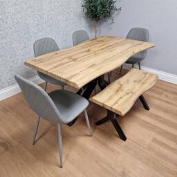 KOSY KOALA Modern Dining Table with 4 Grey Gem Faux Leather Chairs & 1 Bench in Brown - thumbnail 3