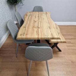 KOSY KOALA Modern Dining Table with 4 Grey Gem Faux Leather Chairs & 1 Bench in Brown - thumbnail 4