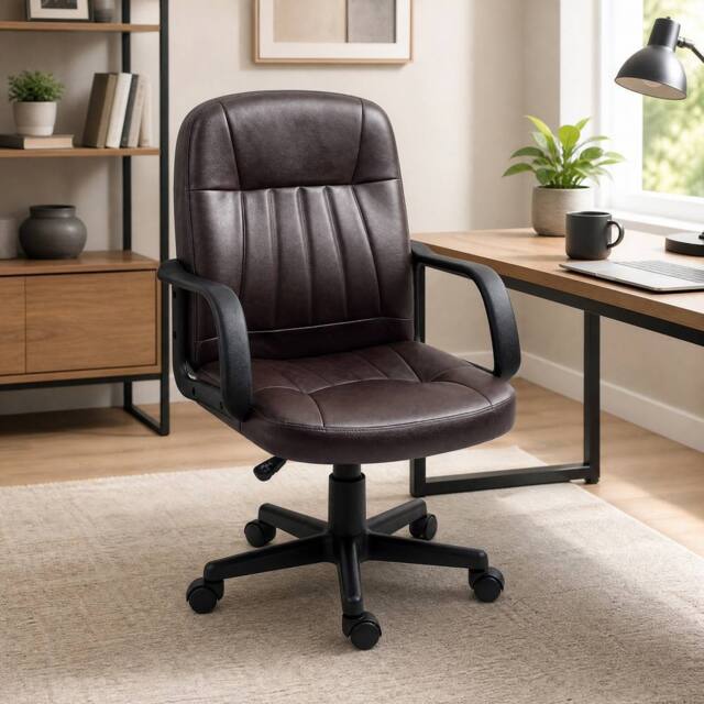 STILVORA Swivel Office Chair with Adjustable Height, Dark Brown - image 1