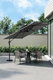 Garden Sanctuary Outdoor Large Square 3M LED Cantilever Parasol with Fillable Base in Dark Grey - thumbnail 1