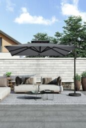 Garden Sanctuary Outdoor Large Square 3M LED Cantilever Parasol with Fillable Base in Dark Grey - thumbnail 2