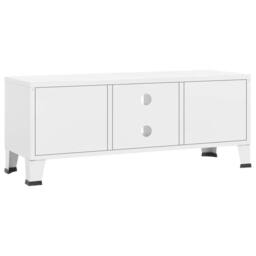 Berkfield Home Industrial TV Cabinet White 105x35x42 cm Metal - Size: 105 x 35 x 42 cm - thumbnail 5