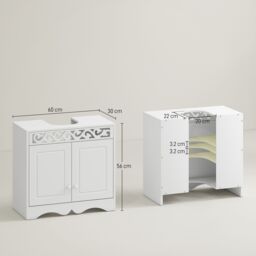 HOMCOM Under Sink Wooden Cabinet Storage Unit Cupboard Bathroom Double Door in White - thumbnail 3