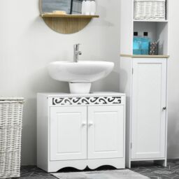 HOMCOM Under Sink Wooden Cabinet Storage Unit Cupboard Bathroom Double Door in White