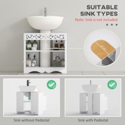 HOMCOM Under Sink Wooden Cabinet Storage Unit Cupboard Bathroom Double Door in White - thumbnail 4