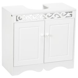 HOMCOM Under Sink Wooden Cabinet Storage Unit Cupboard Bathroom Double Door in White - thumbnail 2