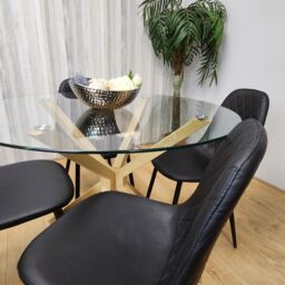 KOSY KOALA Round Glass Dining Table Set With 4 Black Gem Pattern Chairs Dining Room Furniture in Clear - thumbnail 7