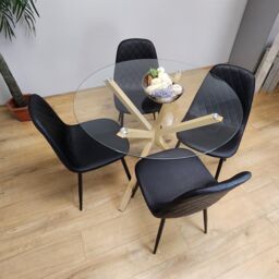KOSY KOALA Round Glass Dining Table Set With 4 Black Gem Pattern Chairs Dining Room Furniture in Clear - thumbnail 6