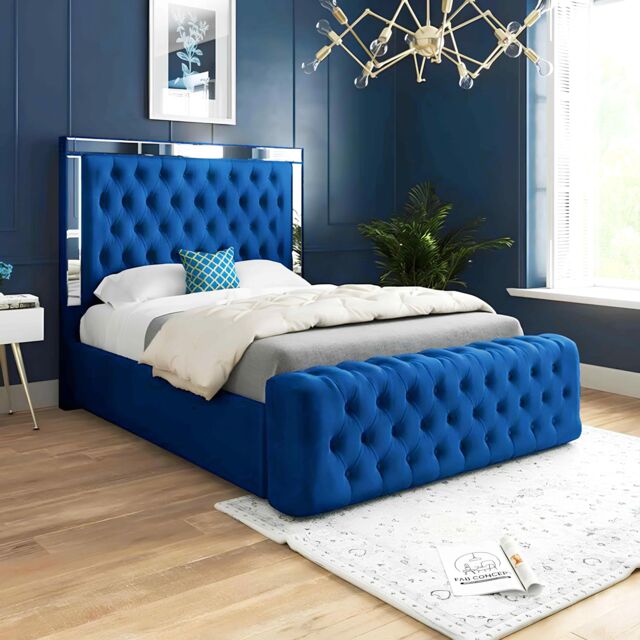 Interior Emporium Ltd Plush Velvet Ottoman Storage Bed with Gas Lift - King Size - Blue - image 1